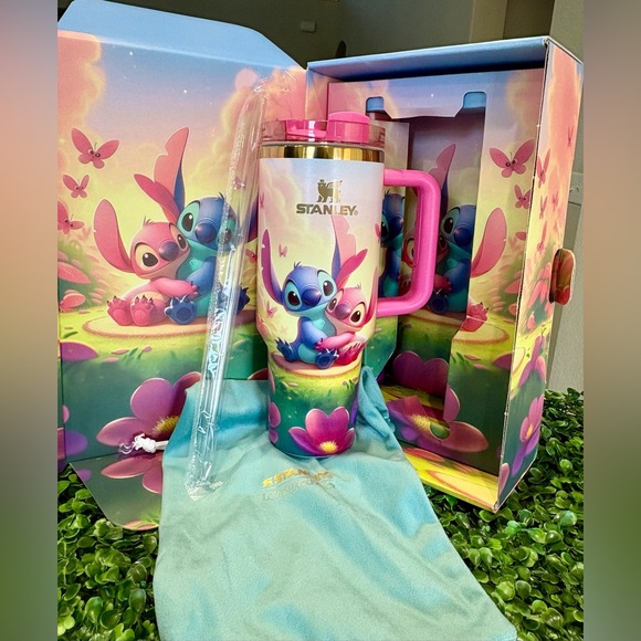 Stanley Other - Stanley Pink and Blue Stitch Tumbler with Straw